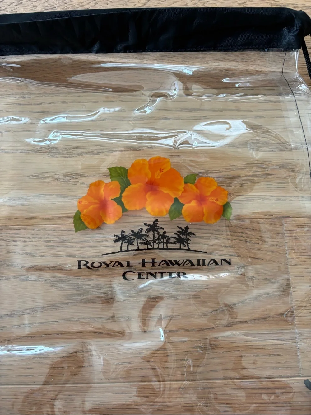 Royal Hawaiian Center Clear Drawstring Backpack with Orange Hibiscus